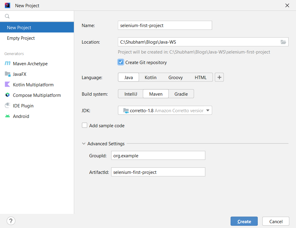 Maven - Fill Project Details